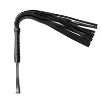 Black leather flogger on a white background