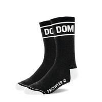 Thumbnail for a pair of black socks with the word dom on them