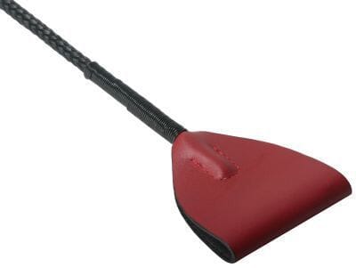 a red paddle with a black handle on a white background