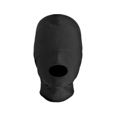 Master Series Disguise open mouth hood with padded blindfold, black hood and mask for costume or role-playing use.