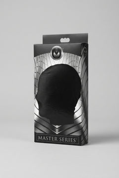 Master Series Disguise Open Mouth Hood with padded blindfold, black hood and mask for costume or role-play use.