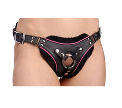 Strap U Flamingo Black & Pink Faux Leather Low Rise Strap On Harness
