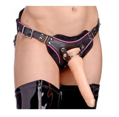 Strap U Flamingo Black & Pink Faux Leather Low Rise Strap On Harness
