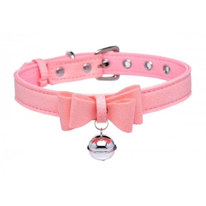 Pink Master Series Sugar Kitty cat bell collar with silver accents, featuring a small bell and adjustable strap for cats.
