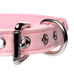 Stylish Master Series Sugar Kitty Cat Bell Collar Pink Silver with bow tie accent, perfect for showing off your inner submissive kitty.