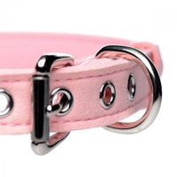 Stylish Master Series Sugar Kitty Cat Bell Collar Pink Silver with bow tie accent, perfect for showing off your inner submissive kitty.
