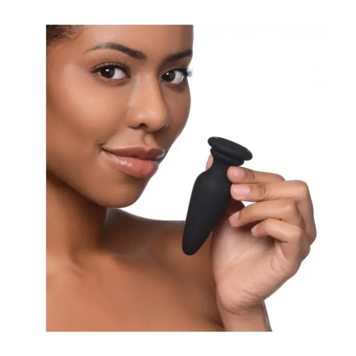 Tailz Snap-On Interchangeable Small Silicone Anal Plug in black—premium phthalate-free vegan silicone butt plug with tapered design for comfortable long-wear insertion