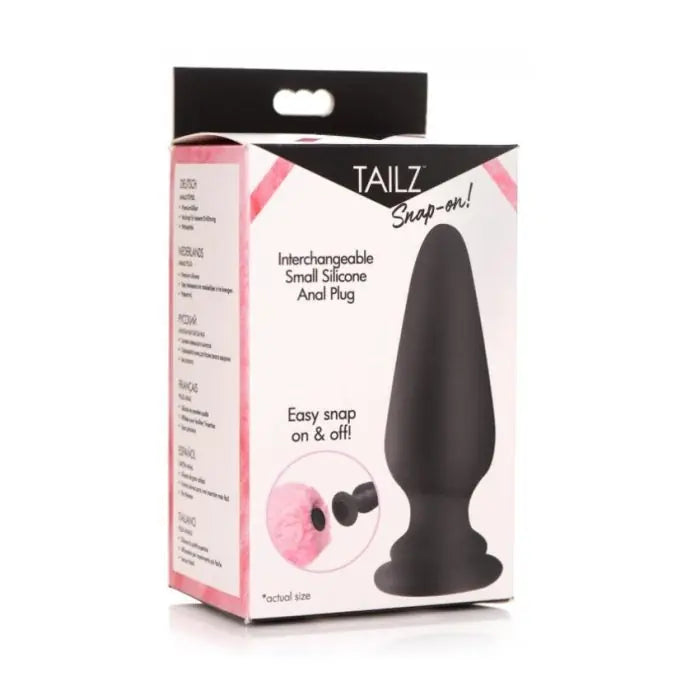 Tailz Snap-On Interchangeable Small Silicone Anal Plug—luxury phthalate-free small black silicone anal plug with smooth tapered tip for easy, secure use