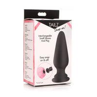 Tailz Snap-On Interchangeable Small Silicone Anal Plug—luxury phthalate-free small black silicone anal plug with smooth tapered tip for easy, secure use