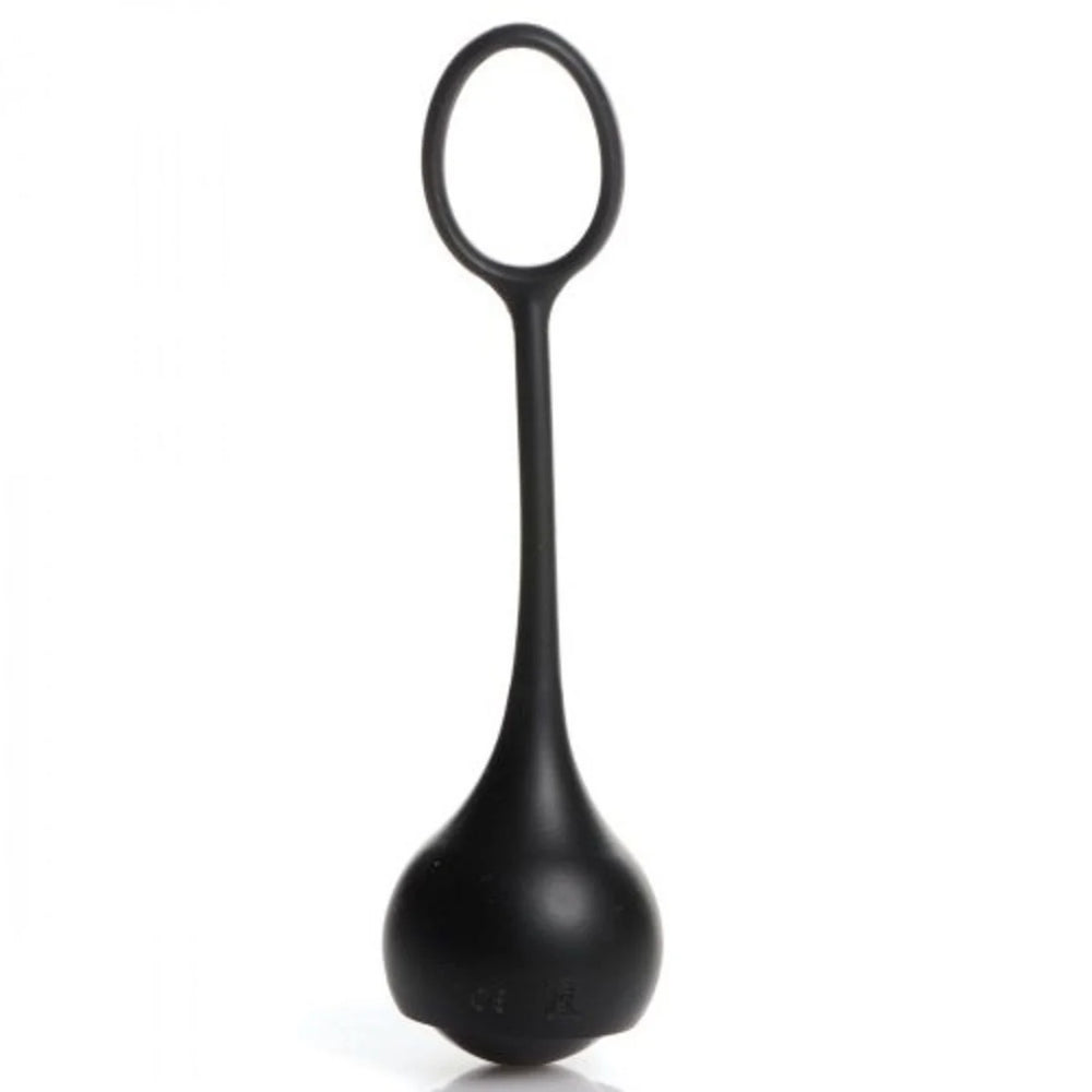 Black Master Series silicone penis strap with weights, designed as a cock dangler accessory, shown with adjustable fit and weighted features.