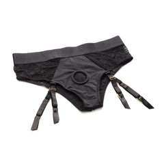 Laced Seductress Crotchless Panty Strap-on Harness with Garter Straps Strap on Strap U (ABS) 