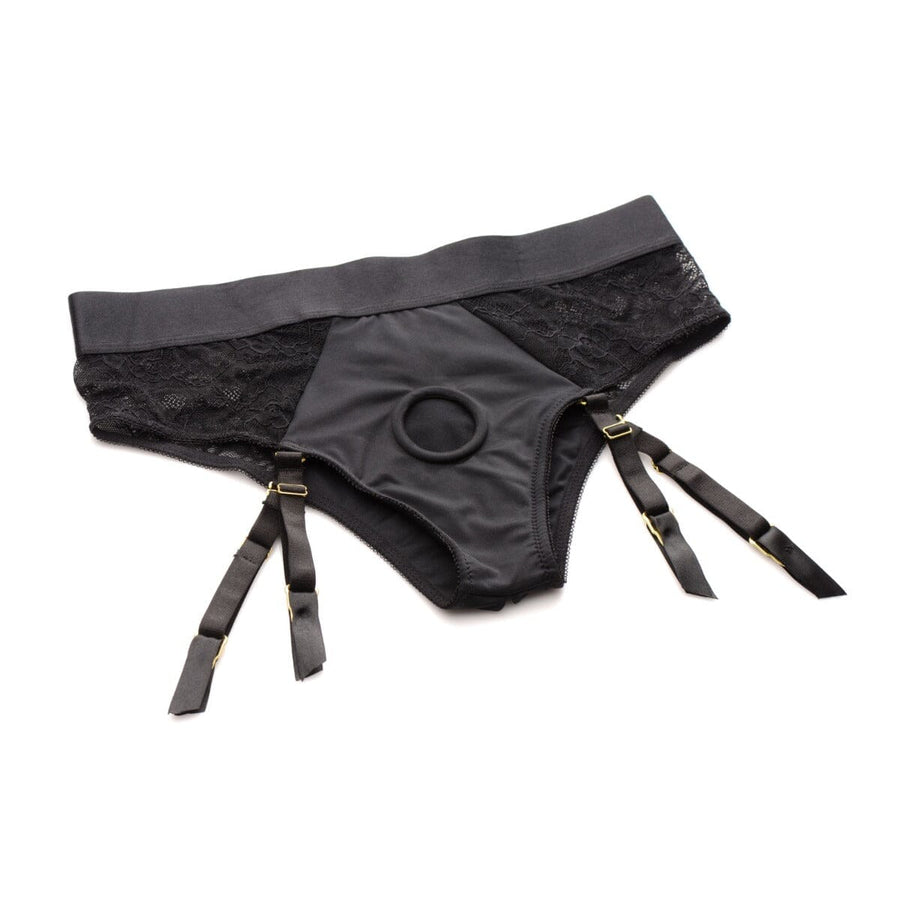 Laced Seductress Crotchless Panty Strap-on Harness with Garter Straps Strap on Strap U (ABS) 
