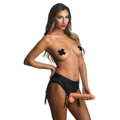 Laced Seductress Crotchless Panty Strap-on Harness with Garter Straps Strap on Strap U (ABS) 