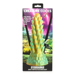 Tapered tip of the Creature Cocks Stegosaurus Spiky Reptile Dildo for comfortable insertion and enhanced pleasure.