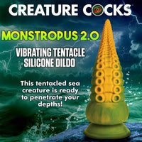A lifestyle shot featuring the Creature Cocks Monstropus 2.0 Vibrating Tentacle Silicone Dildo, inviting you to explore deep sensations and fantasies.