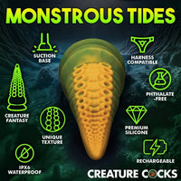A close-up of the Creature Cocks Monstropus 2.0 Vibrating Tentacle Silicone Dildo, highlighting its exquisite form and luxurious silicone material that enhances every experience.