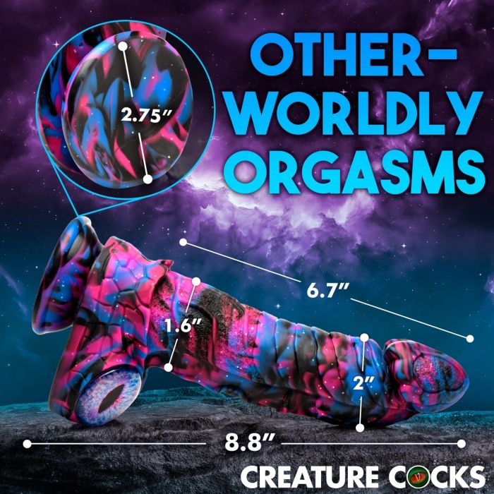 Elegant view of the Creature Cocks Alienoid Silicone Dildo on a luxurious background, spotlighting its unique alien-inspired design and premium silicone material.