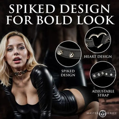 Spiked Heart Choker by Scandals styled with leather accessories and bodywear