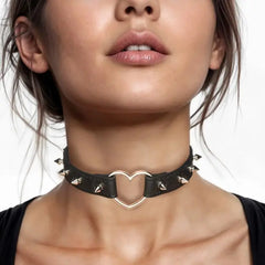 Spiked Heart Choker adjustable vegan leather collar for alternative styling