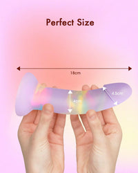 The stunning Purple Cloud Strap-On Dildo made of body-safe silicone, demonstrating its elegant design and hypoallergenic features.