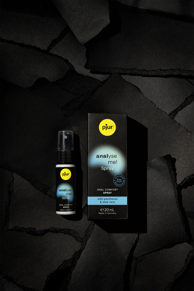 Elegant bottle of Pjur Analyse Me Spray Transparent, designed for enhancing comfort in anal intercourse without reducing sensation.