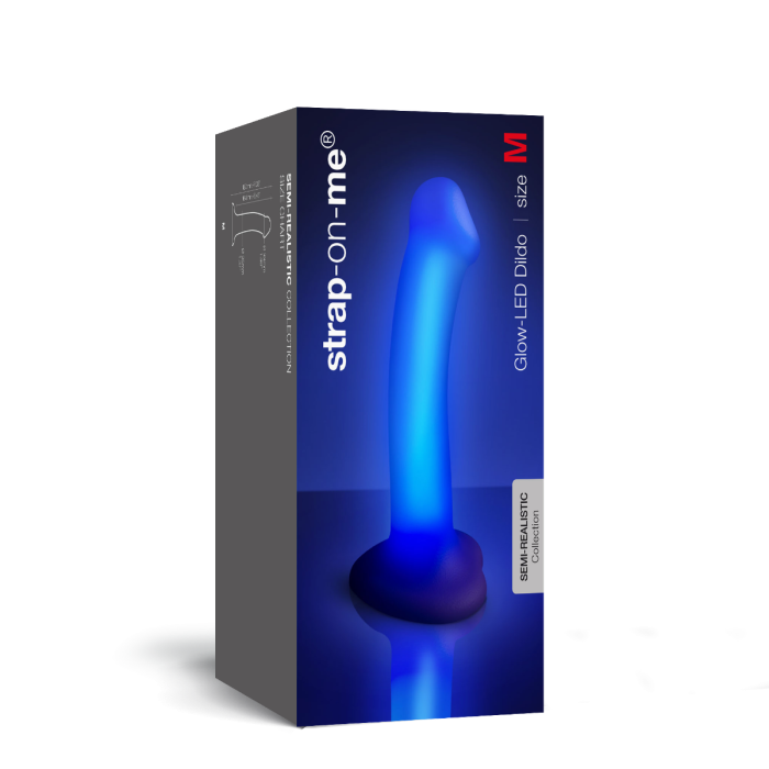 Luxurious Strap On Me - Glow-LED Dildo Purple - M featuring a smooth silicone surface and vibrant LED illumination.