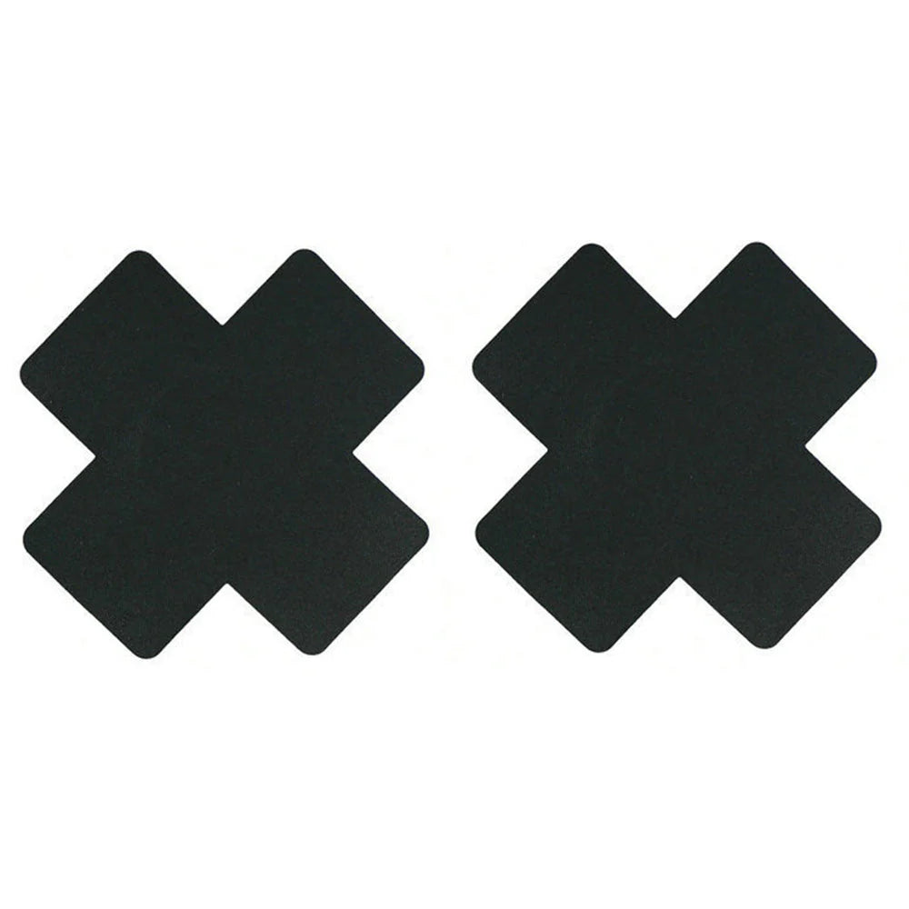 Sophisticated plain black cross nipple covers, offering a sleek and understated look.