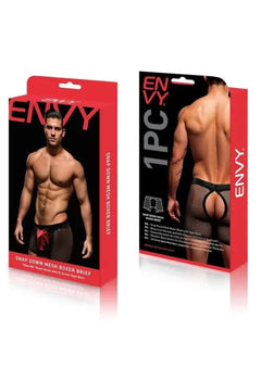 Envy Snap Down Mesh Boxer Brief Black Red