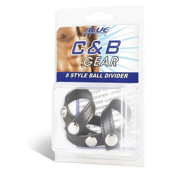 Blue Line Blue Line 8 Style Black Ball Divider with Snap Fasteners, a cock ring and strap accessory for intimate use.