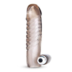 Blueline 5.25inch Vibrating Penis Enhancing Sleeve Extension showcasing ridged design for enhanced stimulation.