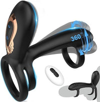 Luxurious 10 Function Couples Vibrator featuring a G-Spot Stimulator, Penis Sleeve and Cock Ring with 360° Twist and Vibration, enhancing intimate shared pleasure.