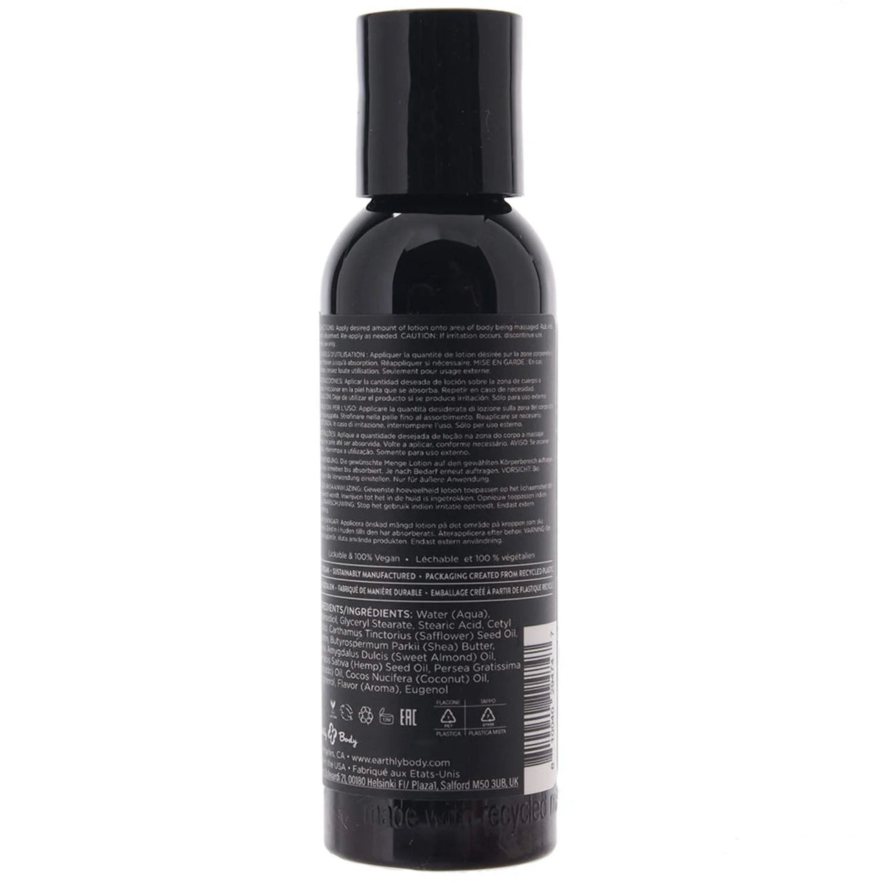 Black bottle with label on a white background