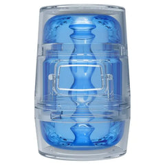 Main Squeeze Pop Off Optix Blue Transparent Masturbator, crafted with a hard plastic case and soft ULTRASKYN material for immersive sensations and exquisite pleasure.