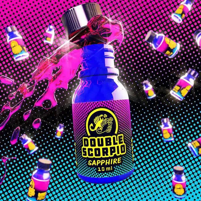 Double Scorpio Leather Cleaner 10ml bottle with sapphire blue liquid, designed for cleaning and restoring leather surfaces.