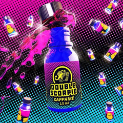 Double Scorpio Leather Cleaner 10ml bottle with sapphire blue liquid, designed for cleaning and restoring leather surfaces.