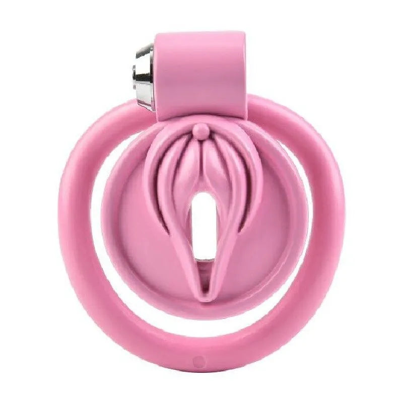 Stylish Pink Fake Vagina Sissy Chastity Cage alongside accessories, perfect for enhancing Sissy Chastity experiences.