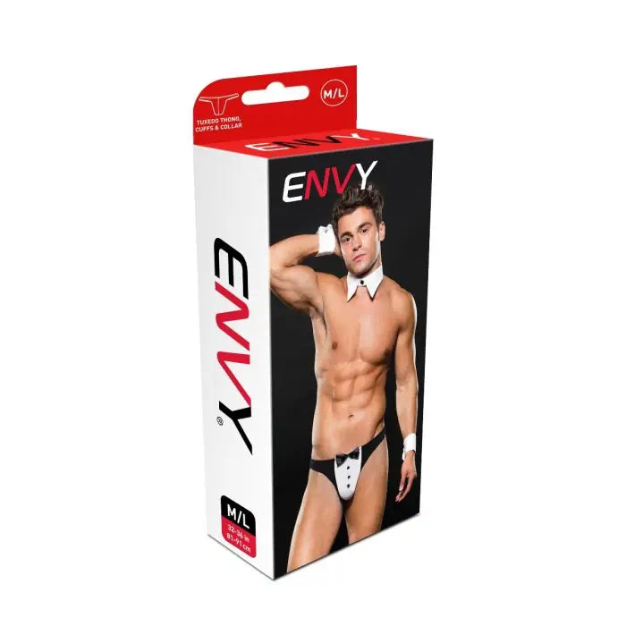 Tuxedo Thong, Cuffs & Collar by Envy