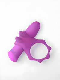 Luxurious purple rechargeable cock ring with a removable vibrating bullet, designed for enhanced pleasure and intimate experiences, featuring a soft silicone texture and elegant design.