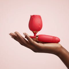Rose Toy Thrusting and Clitoral 2 In 1 Silicone Red Rechargeable Sex Toy by Scandals