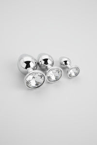 Toosh Metal Butt Plug Set of 3 with Clear Stone, Varied Sizes for Ultimate Pleasure