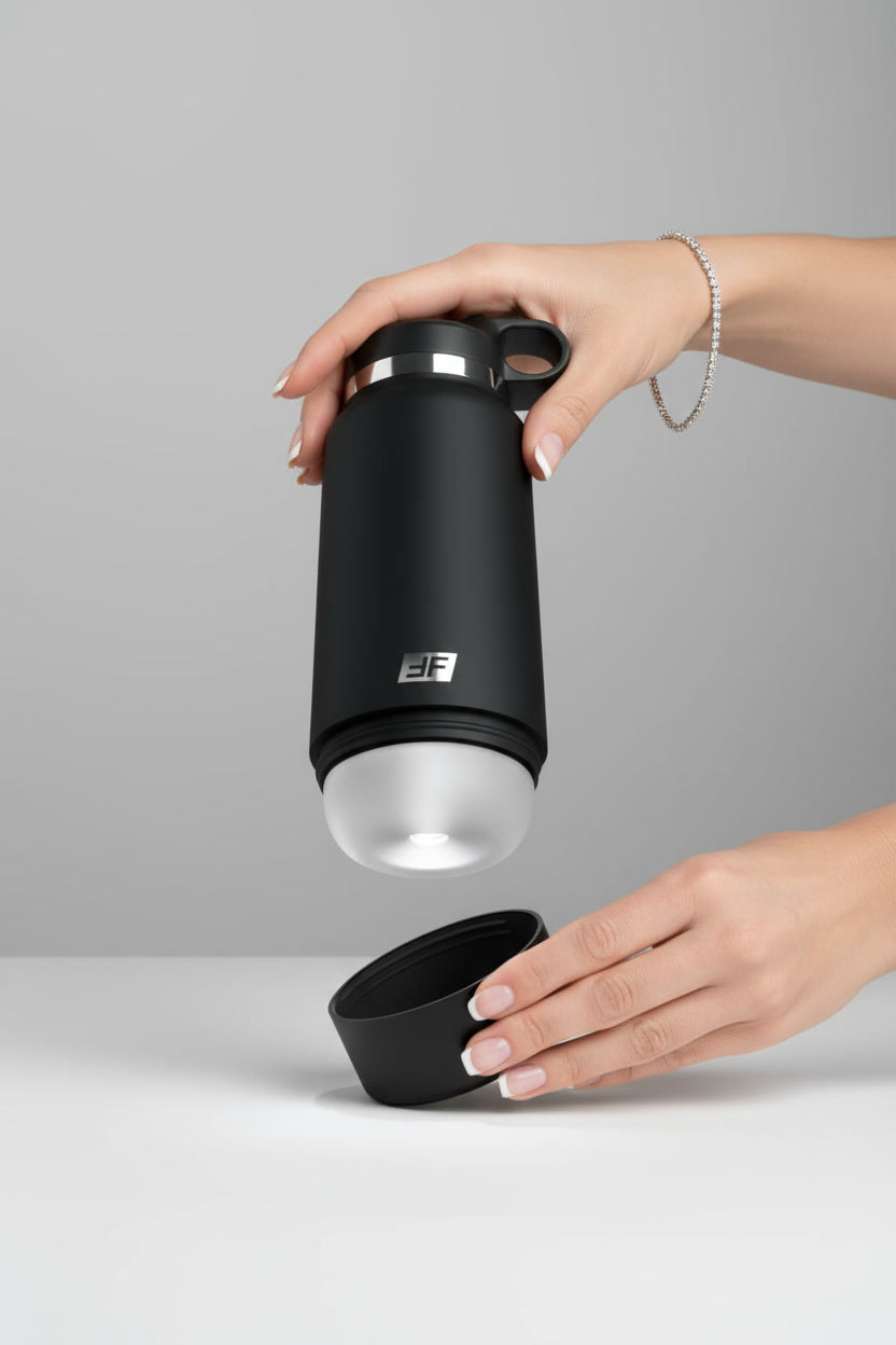 PDX Plus Fap Flask Thrill Seeker Discreet Stroker - Black Bottle - Frosted