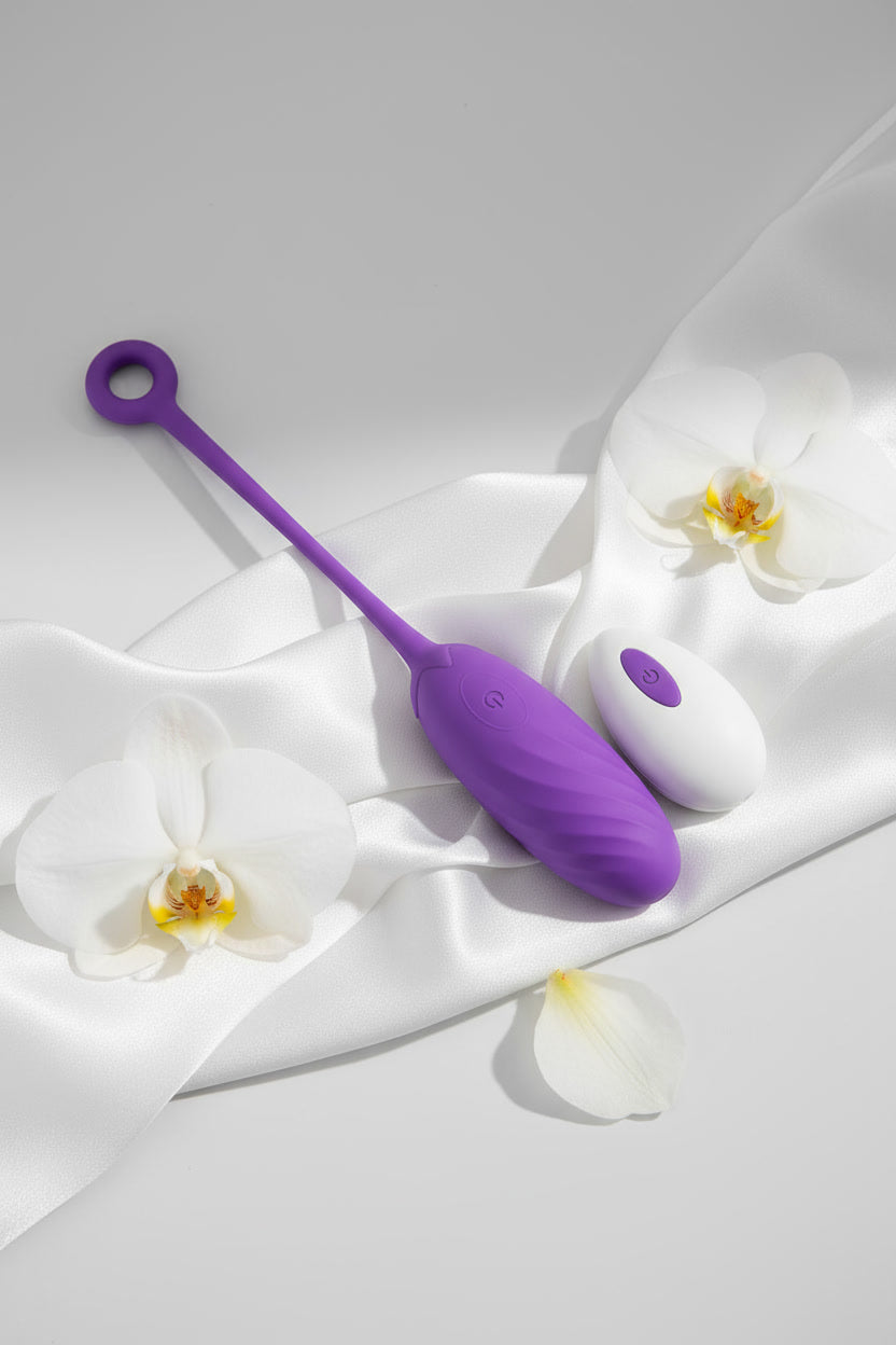 Scandals Mina Celeste waterproof remote-controlled love egg vibrator with USB rechargeability, shown in a sleek, minimal design.