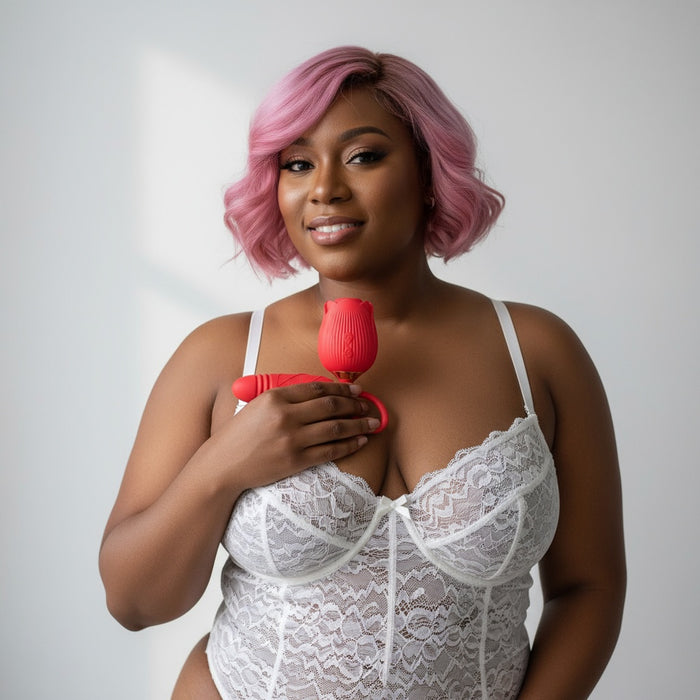 Rose Toy Thrusting and Clitoral 2 In 1 Silicone Red Rechargeable Sex Toy by Scandals