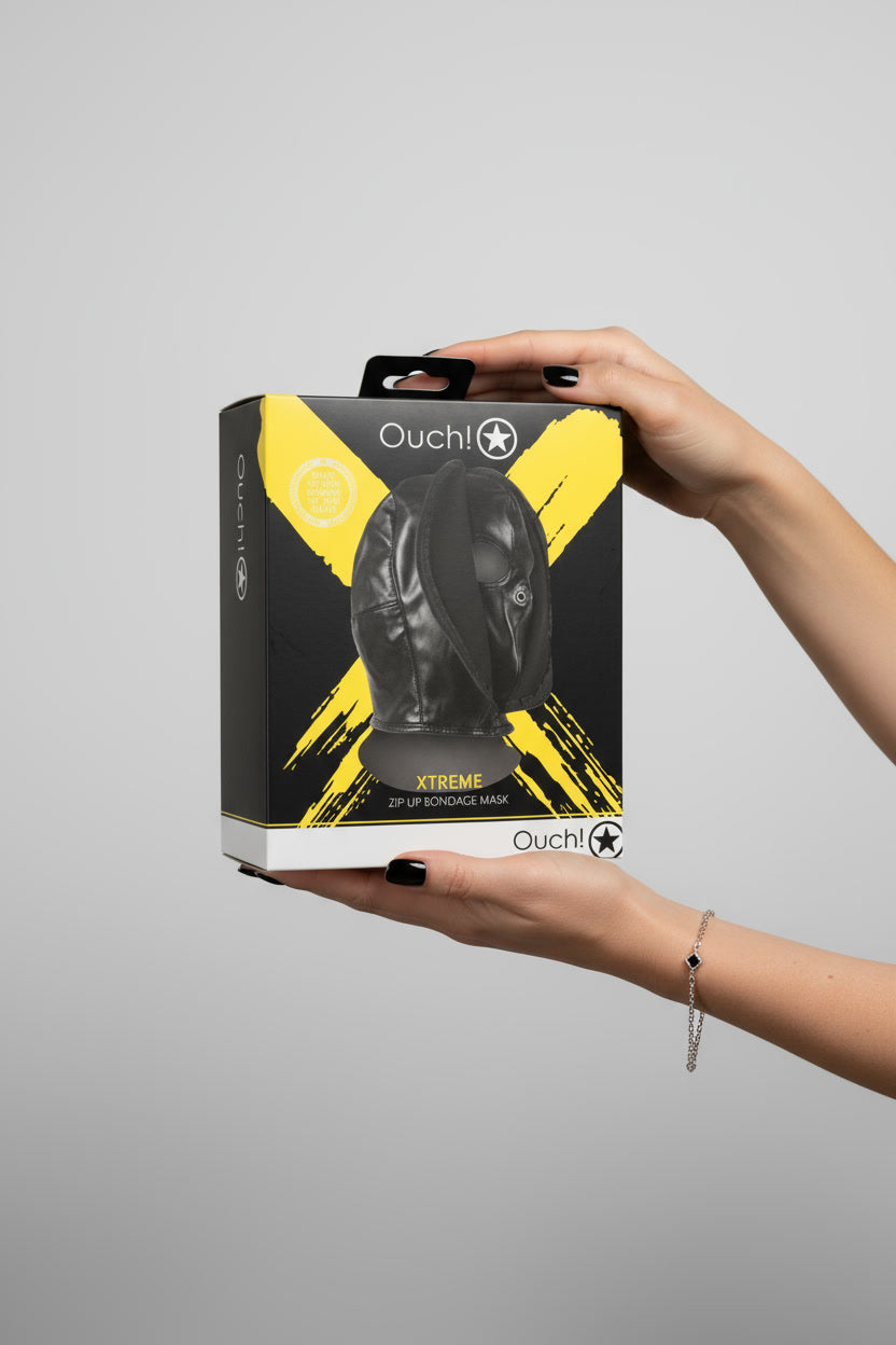 Extreme Zipup Bondage Mask in Black - Sensory Deprivation Hood with Breathable Design