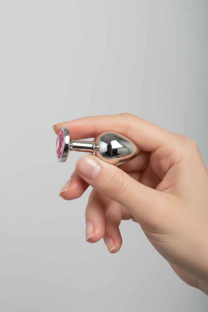 Toosh Metal Butt Plug with Pink Stone, Medium Size, Aluminium Alloy, 3.2 Inches