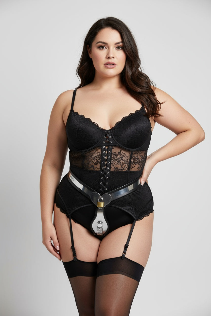 Female Chastity Device Belt with Heart - Adjustable Stainless Steel and Silicone Restraint