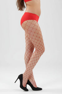 Bold Red Fence-Net Fishnet Tights – Fashion Hosiery for Women (90–160 lbs)