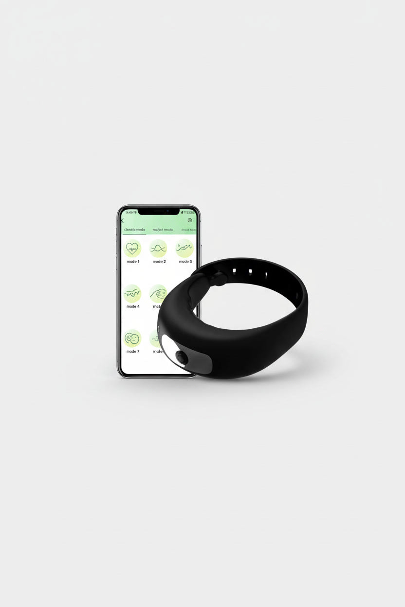 Scandals App Adjustable Cock Ring Strap with remote control, shown on a light grey background, designed for enhanced erection and pleasure.