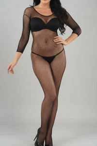 Sexy Full Body Fishnet Catsuit – Open Crotch Nylon Bodystocking with Matching Thong (Black, Red, White)