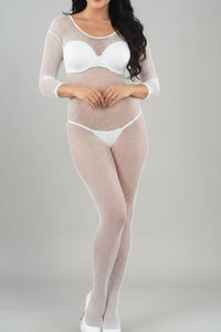 Sexy Full Body Fishnet Catsuit – Open Crotch Nylon Bodystocking with Matching Thong (Black, Red, White)